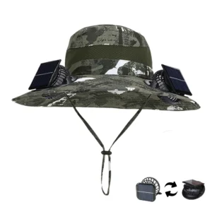 Outdoor Sun with 1/2 Solar Fans Cap Wide Brim Bucket Hat